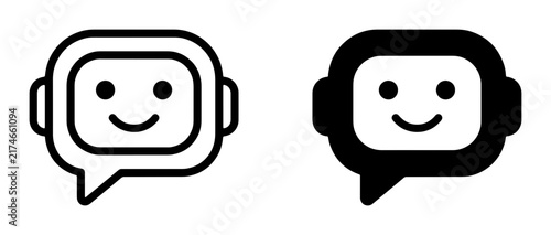 Chatbot Icons, AI Assistant Faces, Digital Communication Symbols, Bot Emoticons, Technology Support Graphics