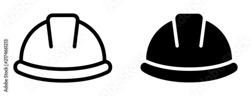 Hard Hat Icons, Safety Helmet Symbols, Construction Headwear Graphics, Industrial Protection Gear, Outline and Solid Styles