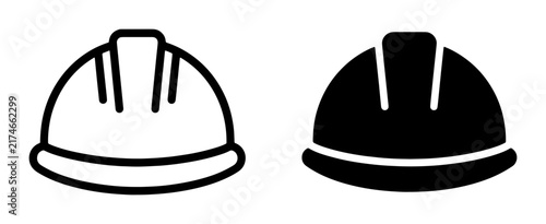 Construction Hard Hat Icons, Safety Helmet Vector Graphics, Industrial Protection Symbols, Work Gear Line Art and Silhouette