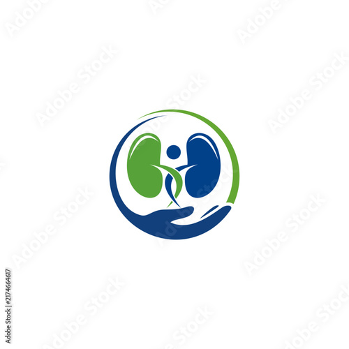 Circular Kidney Health Care with Human Figure and Supporting Hand Logo