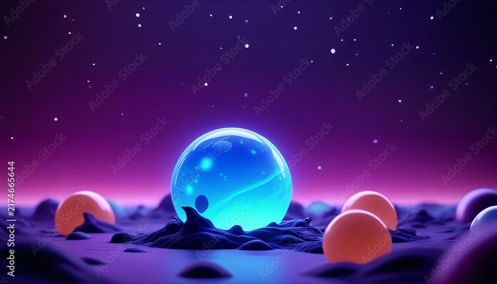 Fototapeta premium Glowing blue orb on mysterious alien surface