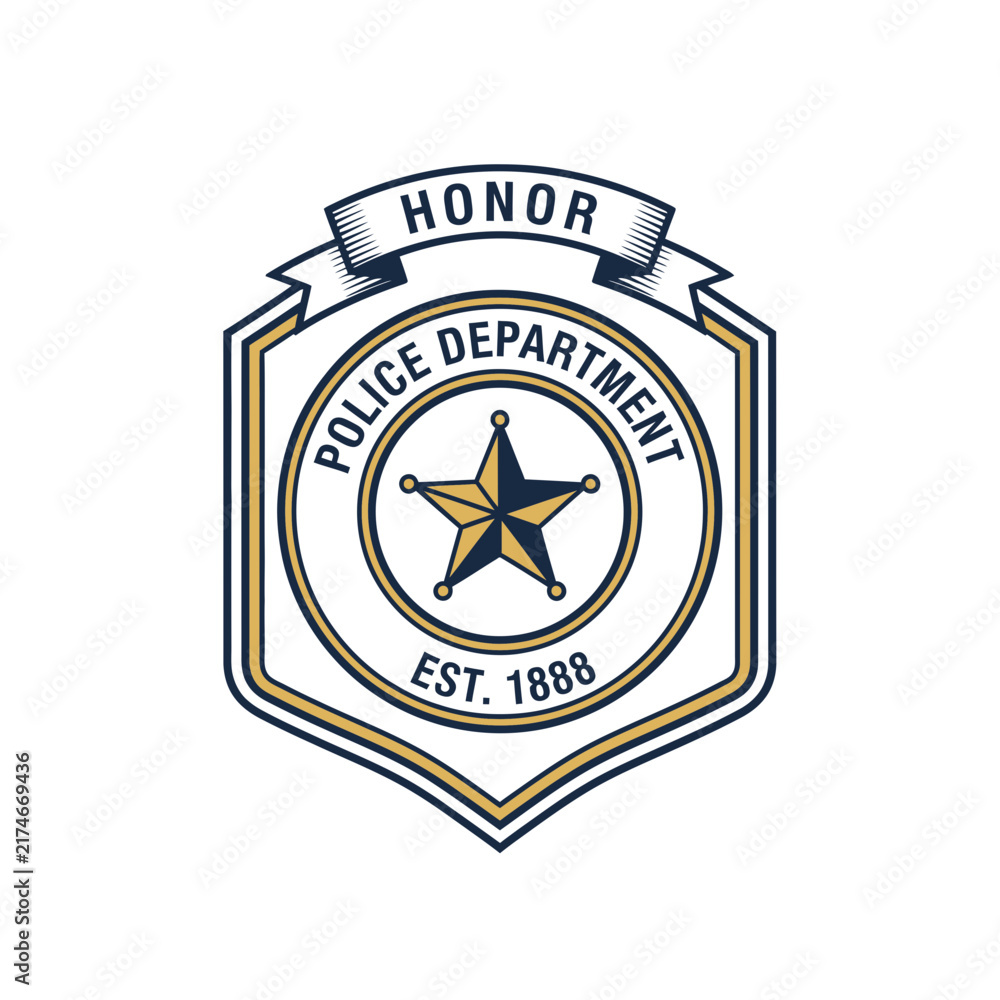 Fototapeta premium Vintage police department honor badge with star with professional design navy gold accents word honor top timeless department emblem with showcases classic shield