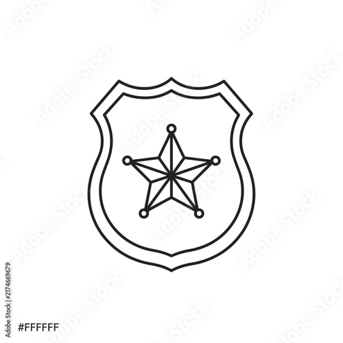 Minimalist shield badge with minimalist line art style displays clean monochromatic badge prominent geometric circular accents rendered geometric star small