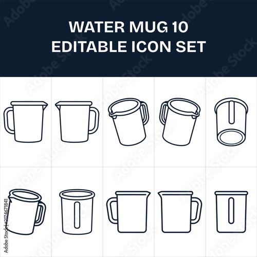 Editable Mug and Cup Line Icon Set, Outline Vector Illustration. Mug and Cup Outline Icon Set, Editable Line Vector