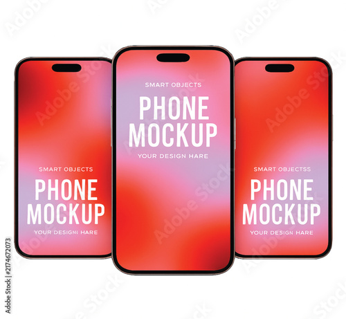 Modern Three Smartphones Display Screen Mockup Isolated on Transparent Background
