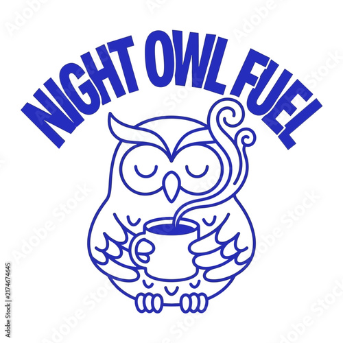 Night Owl Fuel Cute Owl Mascot Coffee Logo Design.