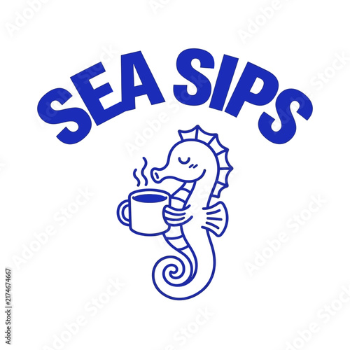Smiling Seahorse Enjoying a Hot Coffee Drink in a Cup.