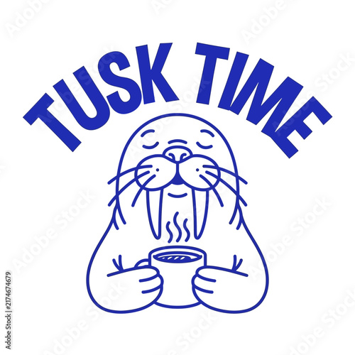 Tusk Time Walrus Holding Steaming Hot Beverage Cup.