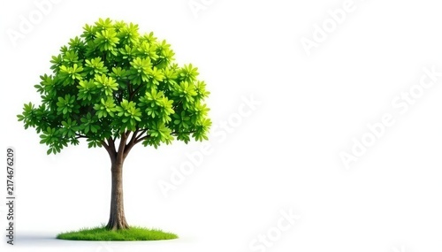 Young tree, slender trunk, bright foliage, pure white backdrop , trunk, environment, greenery