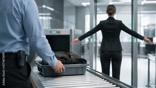 Obraz na płótnie Passenger undergoing security screening at airport checkpoint