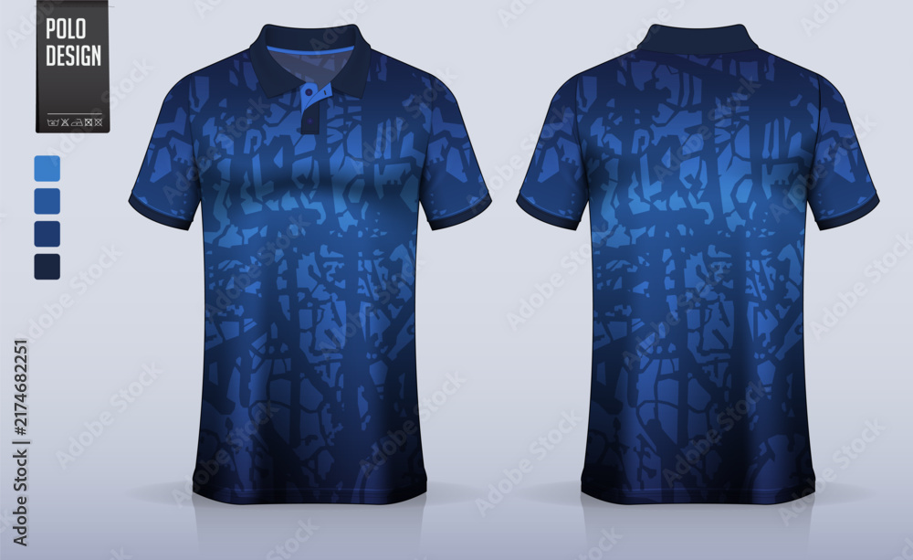 Obraz premium Polo shirt mockup template design for soccer jersey, football kit or sportswear. Sport uniform in front view and back view. T-shirt mockup for sport club. Fabric pattern.