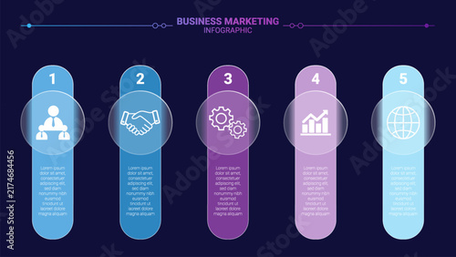 Colorful Business Infographic Template with Five Vertical Steps