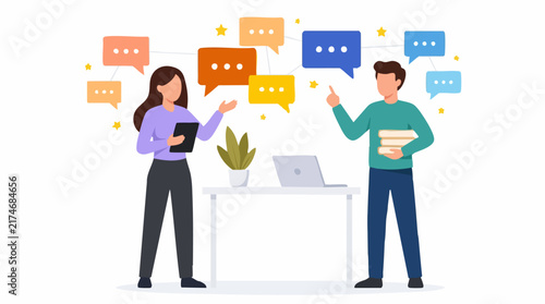 Business communication and idea sharing between man and woman illustration