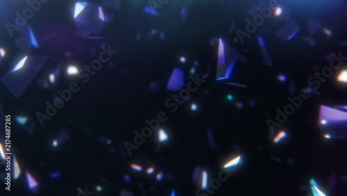 Fototapeta 暗い空間にたくさんの反射するガラスの欠片が浮かんでいるCG背景