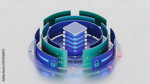 Obraz w ramie Tiered network security layers around central core.