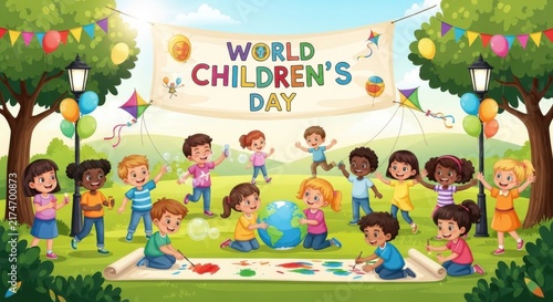 children's day, kids playing in park