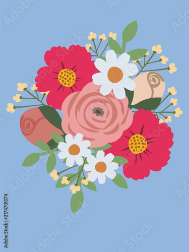Flat Minimal Spring Blossom Cluster, Hand Drawn Cherry Blossom Tulip Daffodil Illustration, Seasonal Floral Clipart, Digital Download Art