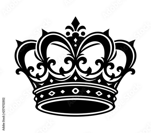 Foto Elegant Black Royal Crown Illustration on a Clean White Isolated Background
