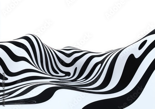 Surreal undulating black and white striped landscape with flowing hypnotic waves and high-contrast minimalist patterns