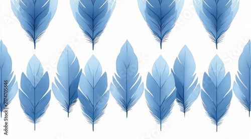 multiple rows of stylized blue feathers on a white background conveying a calm gentle mood