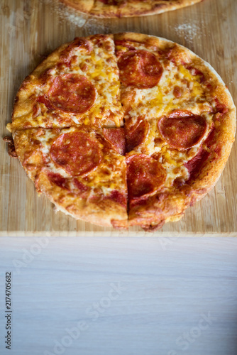 pizza on a wooden board