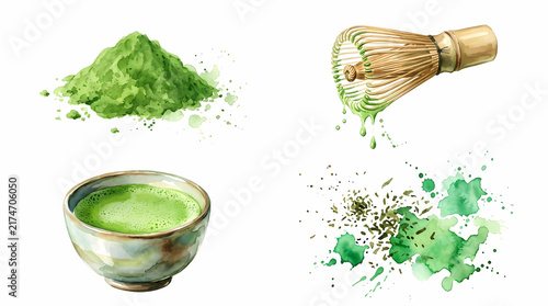 Traditional Japanese Green Tea Matcha Powder In A Bowl With A Bamboo Whisk Used For Preparation Of Refreshing Herbal Drinks And Healthy Beverage Rituals Showing Authentic Organic Ingredients And