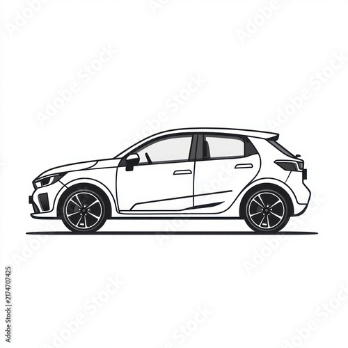 modern compact hatchback car side profile illustration with sleek sporty lines and confident stance