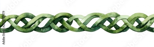 soothing hand-painted braided green vine border with interlaced ribbons and organic watercolor foliage pattern on white background
