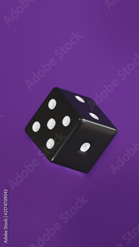 Konstfotografi Black Glossy Floating Dice on a Rebecca Purple Background, display number 1, 2,