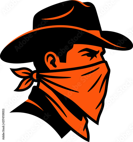 Vector illustration of a cowboy bandit wearing a bandana