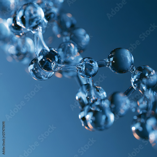 Molecular Structure with Blue Background and Glass-like Effects