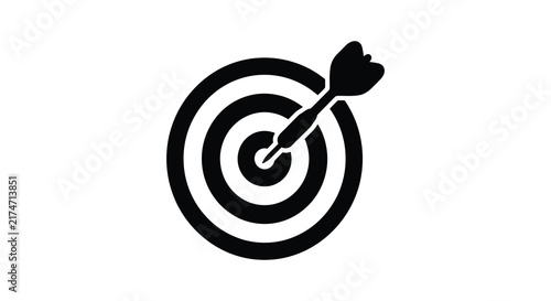 Obraz na plátně A black dart hitting the center of a circular target a silhouette on white