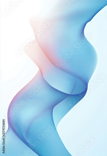 Translucent blue and pink flowing ribbon with fine wavy lines and layered curves conveying a calm, airy sense of motion