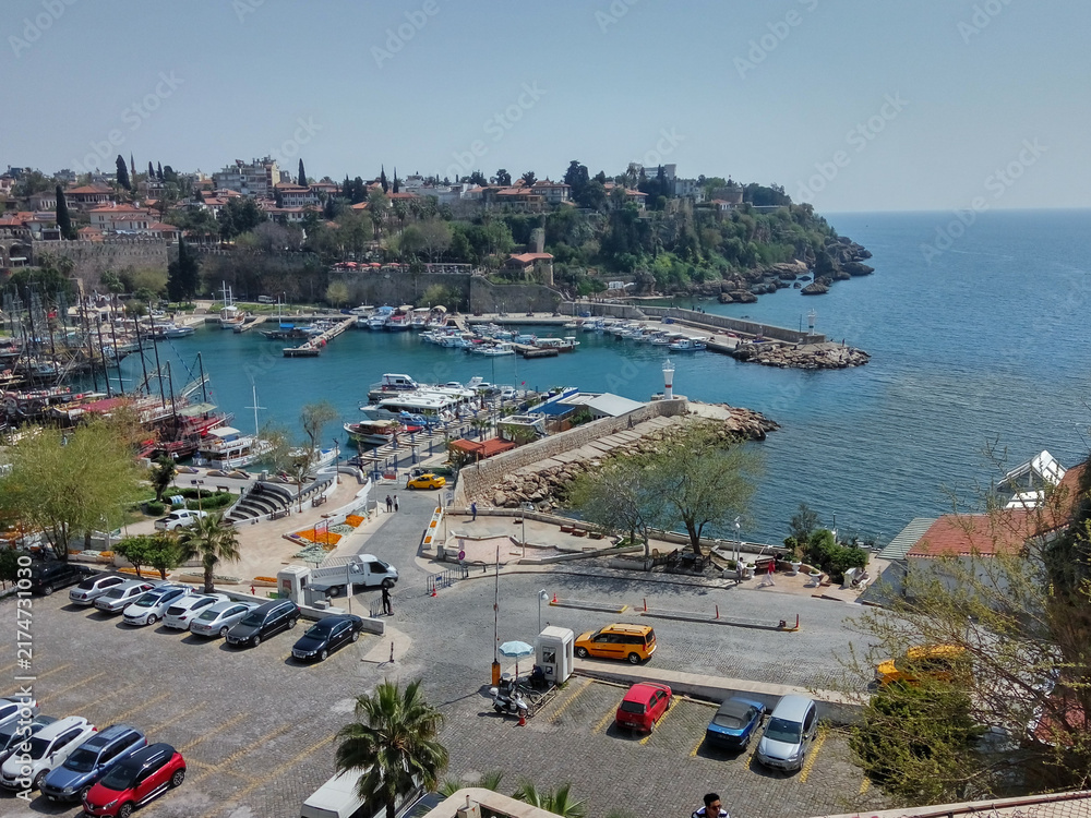 Naklejka premium Antalya Marina and Old Town Coastal View in Turkey