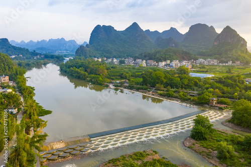 Karst Mountains and River Landscape in Guilin, Guangxi, China