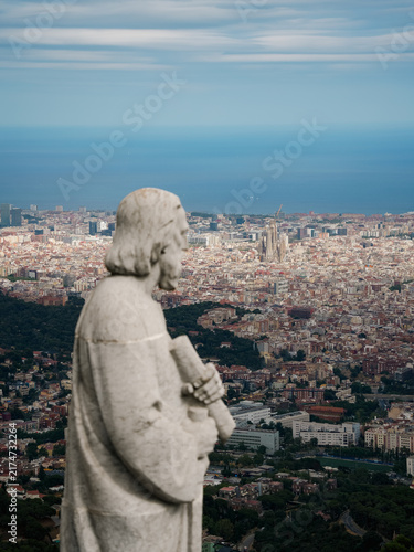 Barcelona Cityscape Viewed from a Statue Overlooking the Mediterranean
