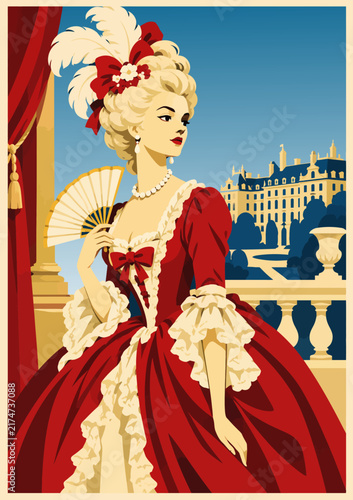 _0101-22-Aristocratic woman in a luxurious red gown with feathers and pearls