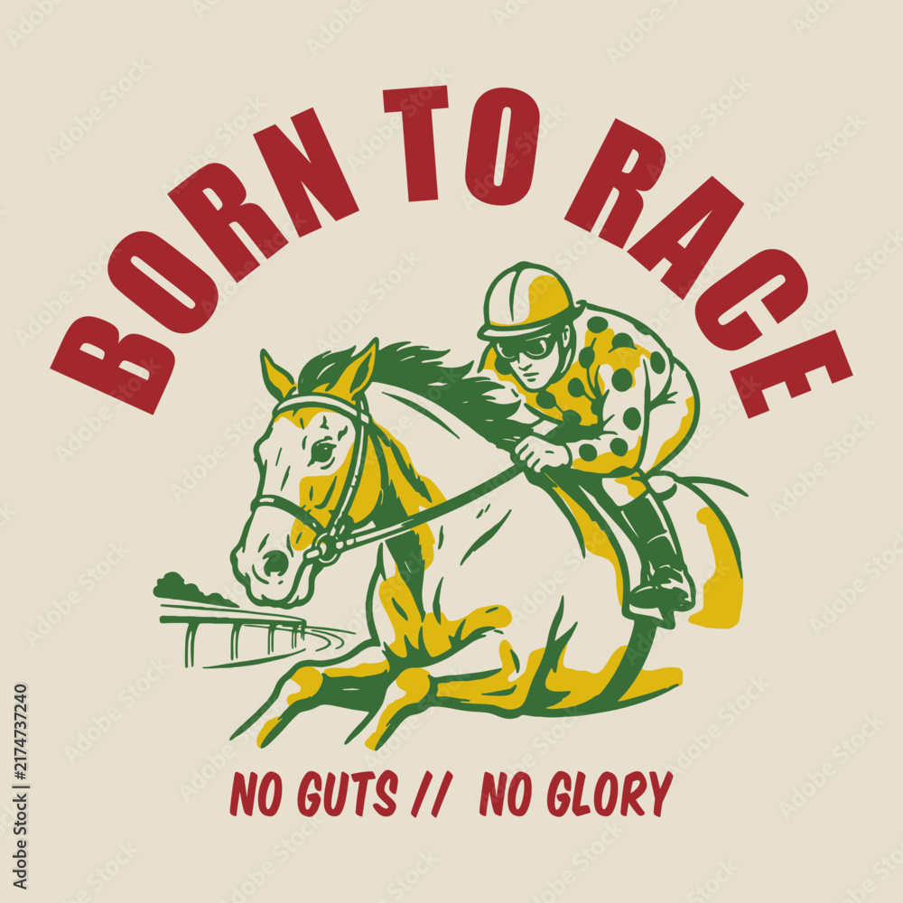 Fototapeta premium Vintage Hand-Drawn Race Day Equestrian Graphic Featuring Cartoon Horse Mascot