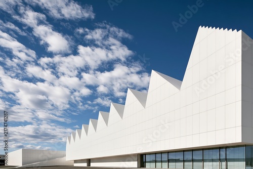 Obraz na płótnie 白いモダン建築デザインと青空のコントラストが美しい