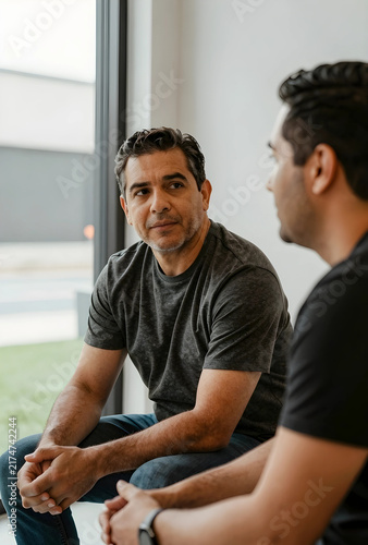 Collaboration and professional communication  two men having a serious conversation in a modern office environment during a business meeting or consultation