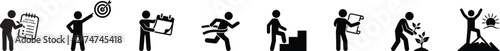 New Year Resolution Stick Figure Silhouette Set Goal Setting Fitness Reading Achievement Self Improvement Vector Design