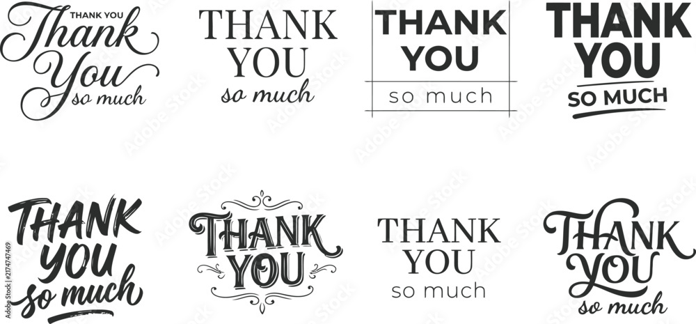 Obraz premium Collection of hand lettered thank you phrases and calligraphy designs for gratitude