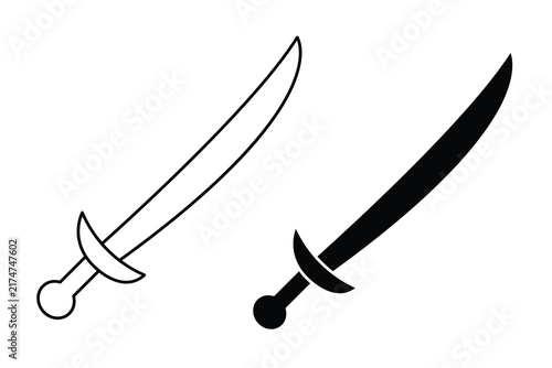Foto Vector illustration of a sabre and scimitar sword icon set in black and white graphic style design