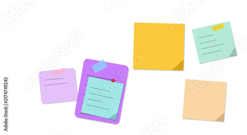Flat filled sticky notes and clipboard illustration for office planning