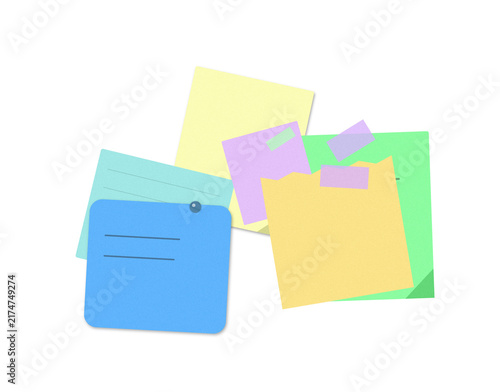 Flat filled sticky notes and clipboard illustration for organization and planning