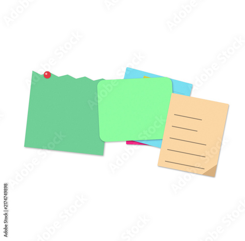 Flat filled sticky notes and document with lines for planning and organization