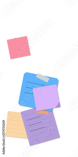 Flat filled sticky notes and documents illustration for office planning