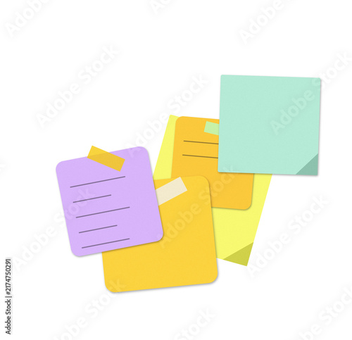 Flat filled sticky notes and documents icon set for office organization