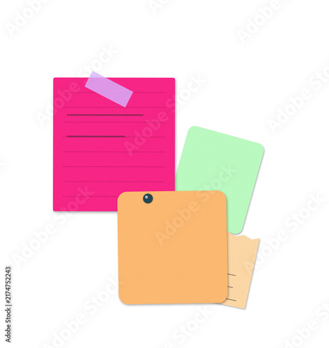 Flat filled sticky notes and documents set for planning and organization