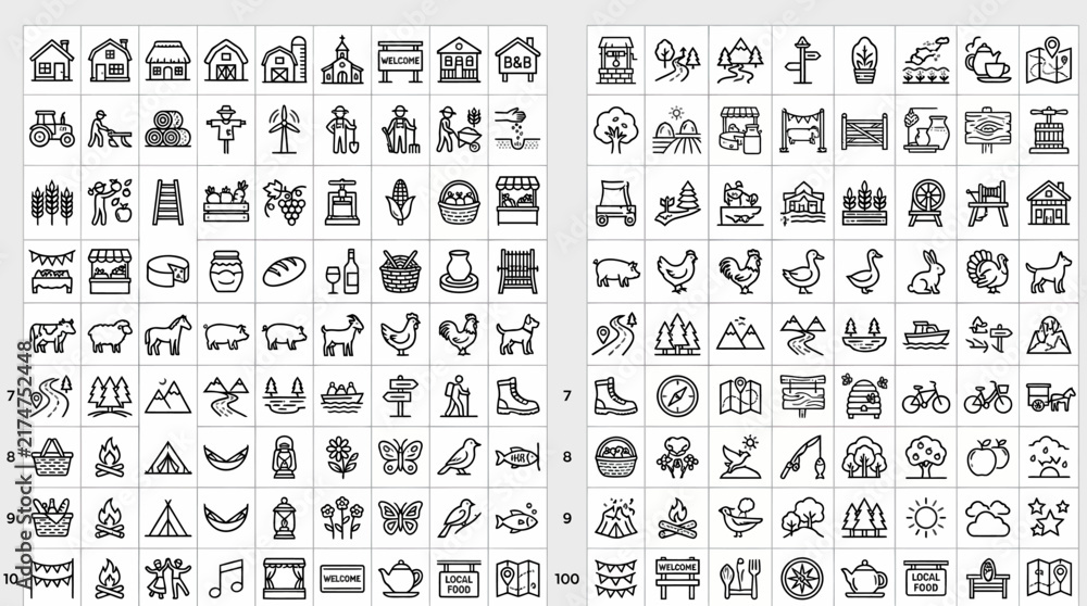 Obraz premium Set of farm and countryside icons